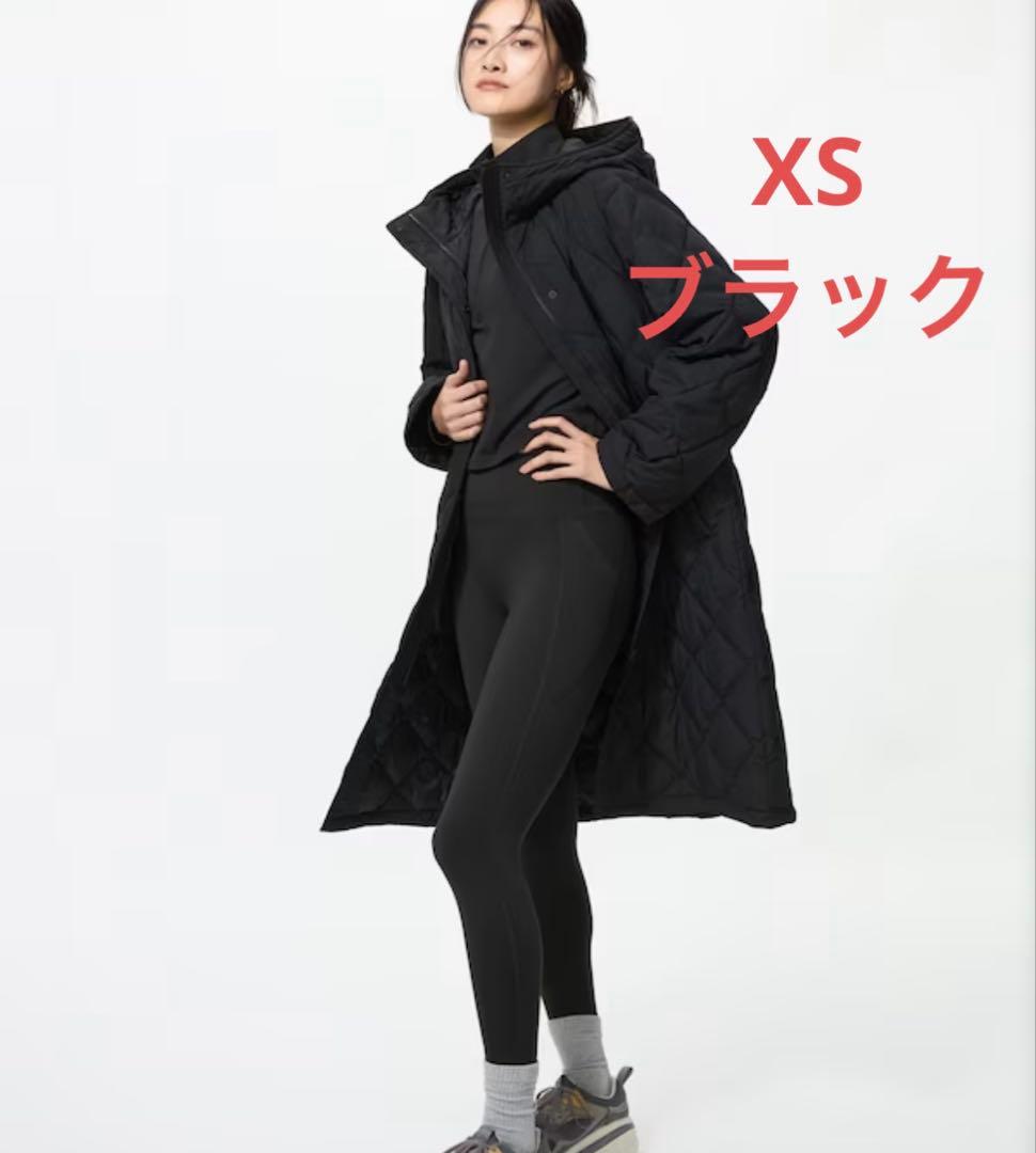 【美品】UNIQLO パフテックロングコート XS ブラック 自分好みのシルエットにアレンジできる✨​ 「パフテックロングコート