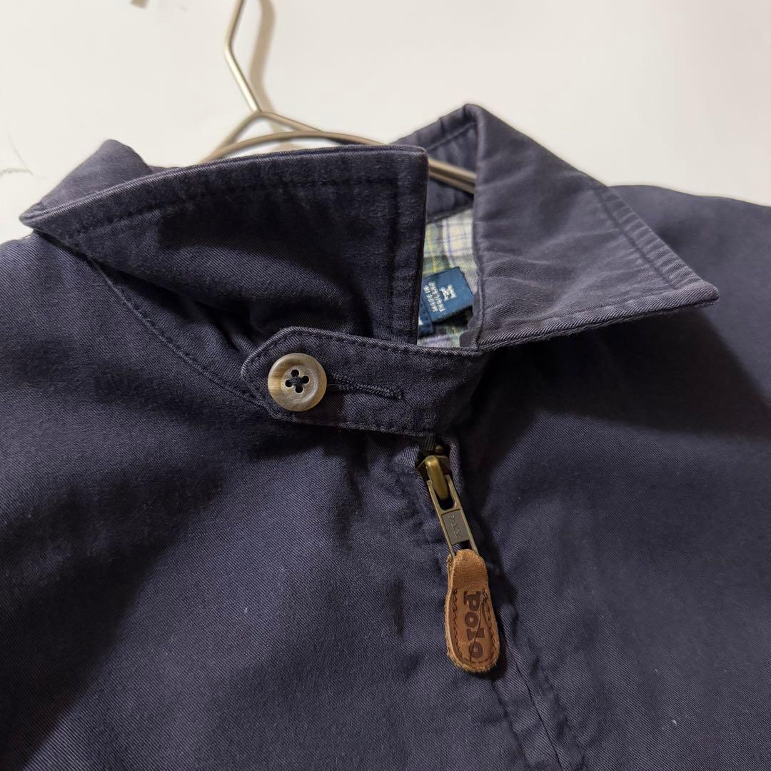 90s ポロラルフローレン スウィングトップ チンスト 裏地チェック M 紺