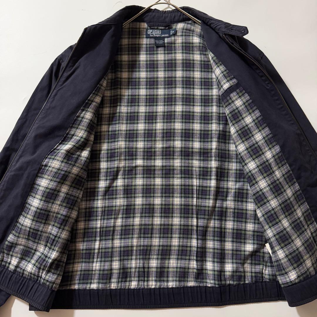90s ポロラルフローレン スウィングトップ チンスト 裏地チェック M 紺