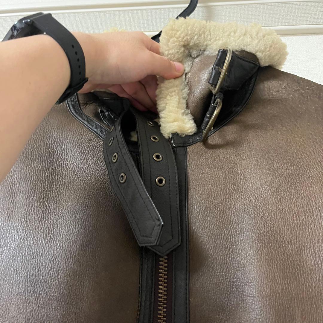 vintage】リアルムートンジャケット ブラウンレザージャケット ボア襟