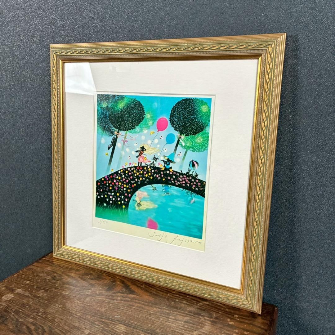 美品 藤城清治「春のデュエット」レフグラフ 直筆サイン入 証明シール