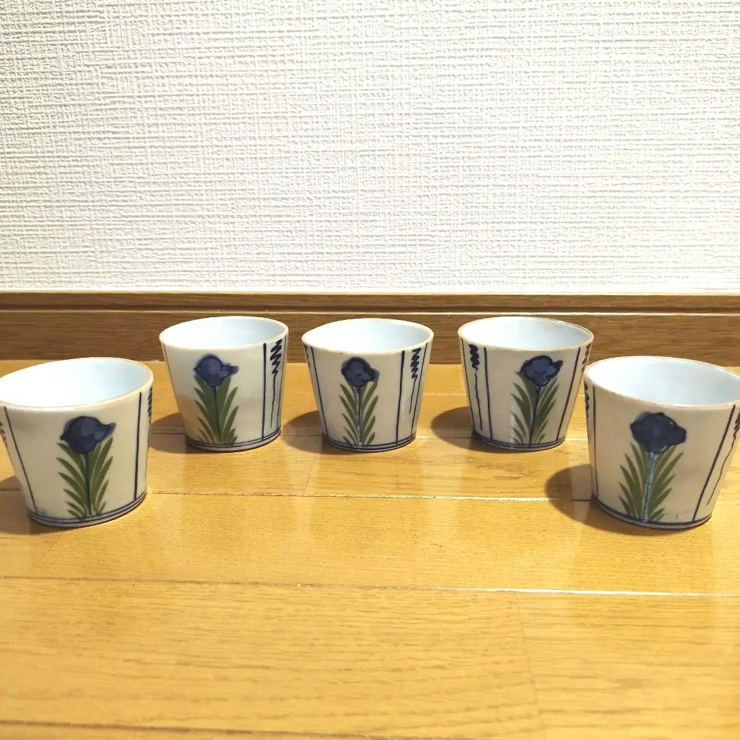 明治ごろ　草花文の蕎麦猪口　5客セット！　手書き絵付け 絵変わり蕎麦猪口5個組 | 肥前赤絵窯元 鷹巣