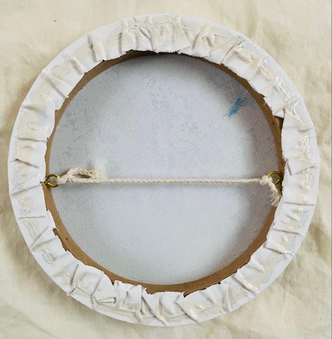 直径20㎝「画家の家の上空4」油彩・絵画・原画・丸形・アートパネル