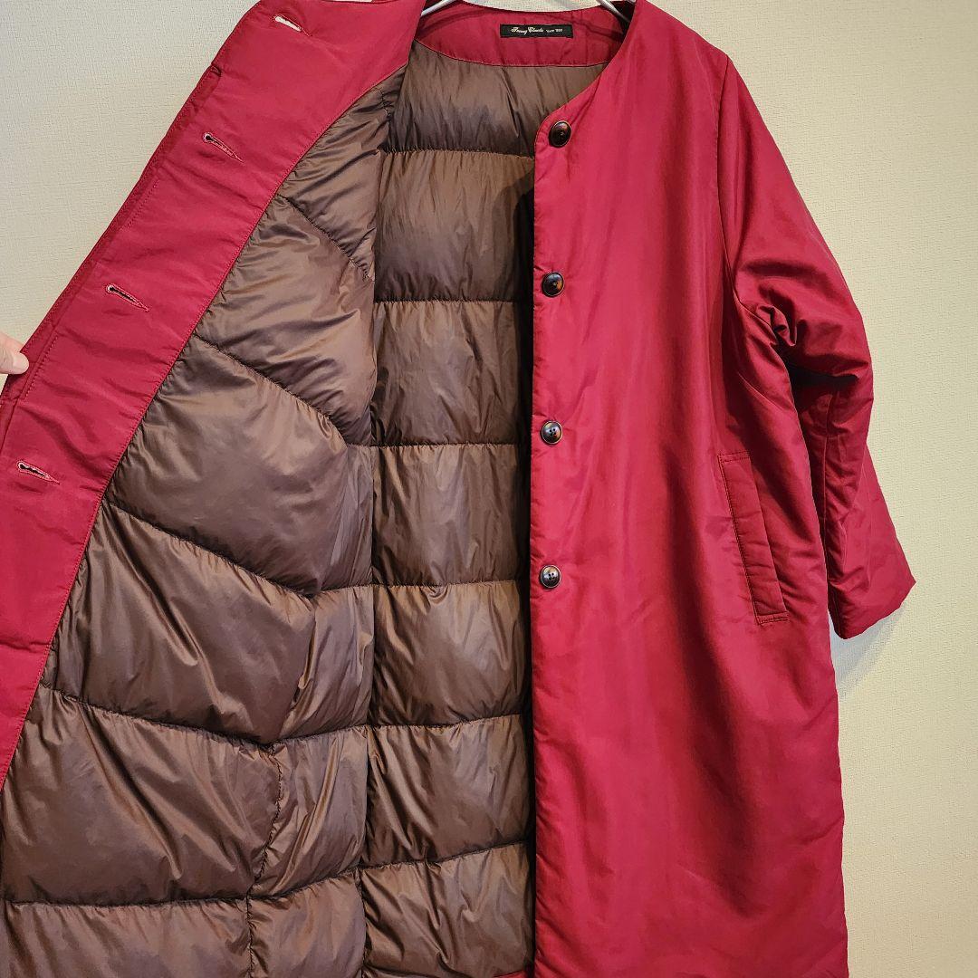 □大人気□Sunny cloudsフェリシモ ノーカラー極薄ダウンコート 赤