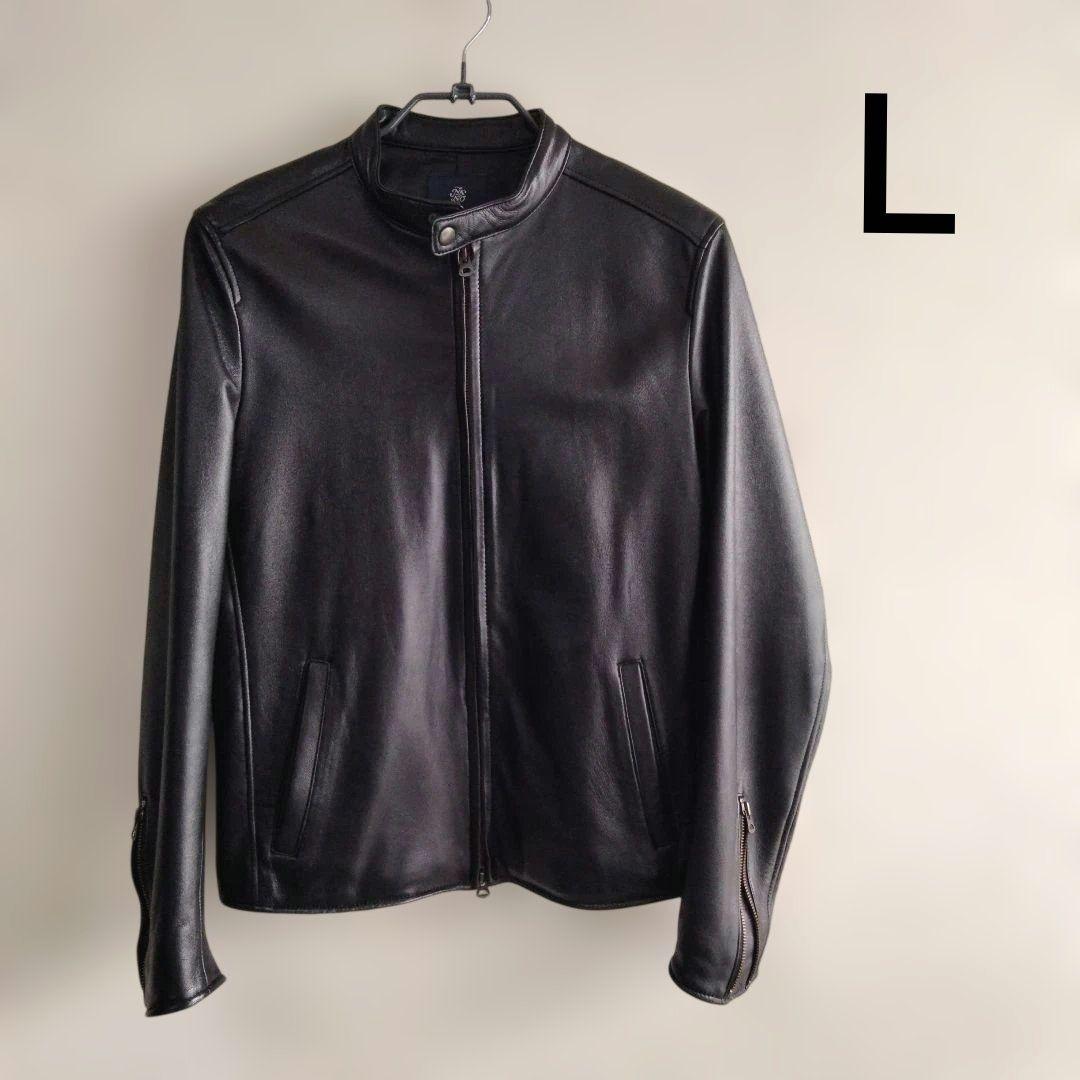 【ナノ・ユニバース】シングルライダースレザージャケット Lサイズ ブラック NANO universe（ナノ・ユニバース） 革ジャン ライダース レザー