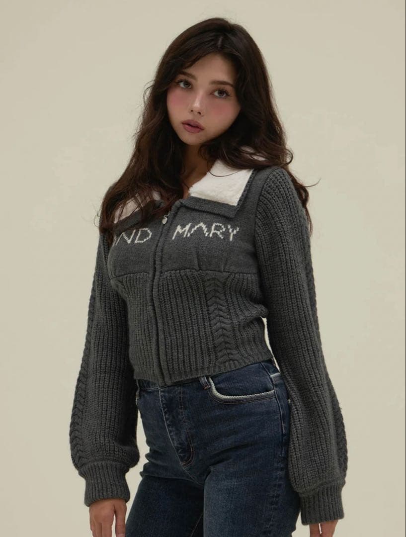 ANDMARY Mary logo zip tops ニット - メルカリ