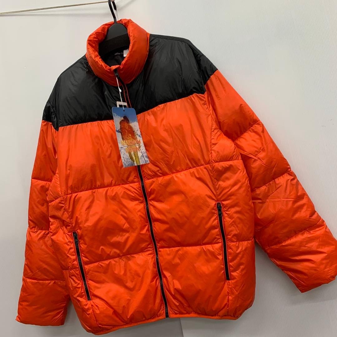 新品☆メンズ☆LLサイズ☆軽量 防風 肉厚 ダウンジャケット 橙色 36882