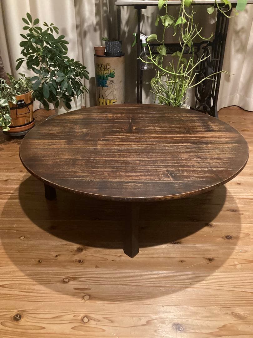 昭和レトロ　古い木製丸ローテーブル　折畳丸ちゃぶ台⑨直径900 Amazon.co.jp: 昭和レトロな折り畳み丸ちゃぶ台1950-60年代古録展