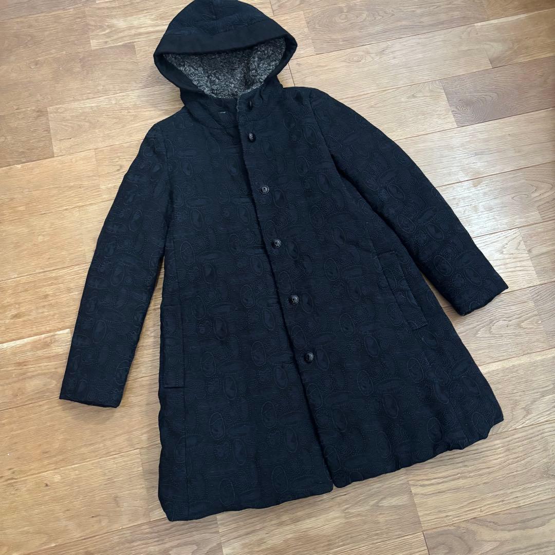 美品】ミナペルホネン ダウンコート ジャングルレリーフ総刺繍 黒 38