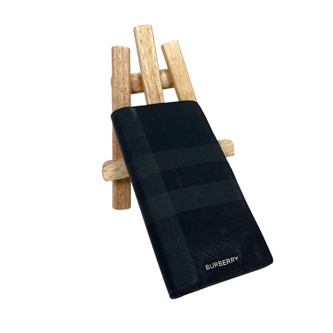 バーバリー 長財布 シャドーチェック ロゴプレート 二つ折り レザー