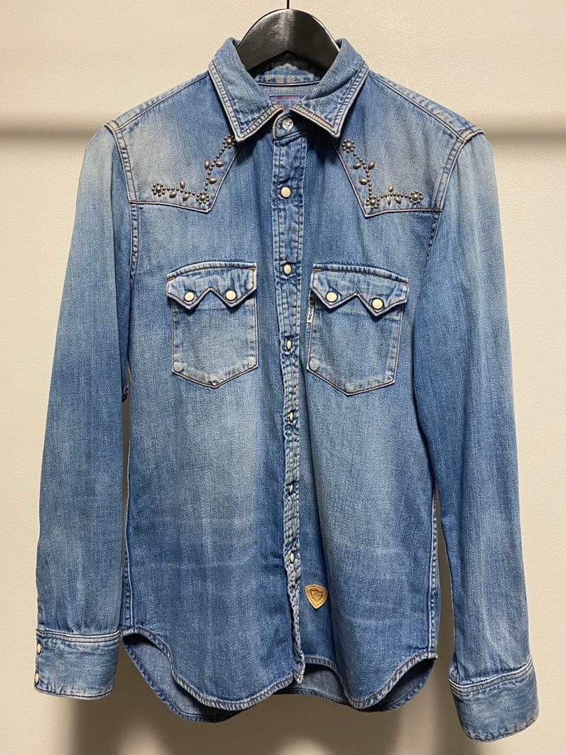 ブルーブルー HRM HTC デニム ウェスタンシャツ スタッズ加工 M BLUE BLUE HTC デニムシャツ ハリウッドランチマーケット スタッズ