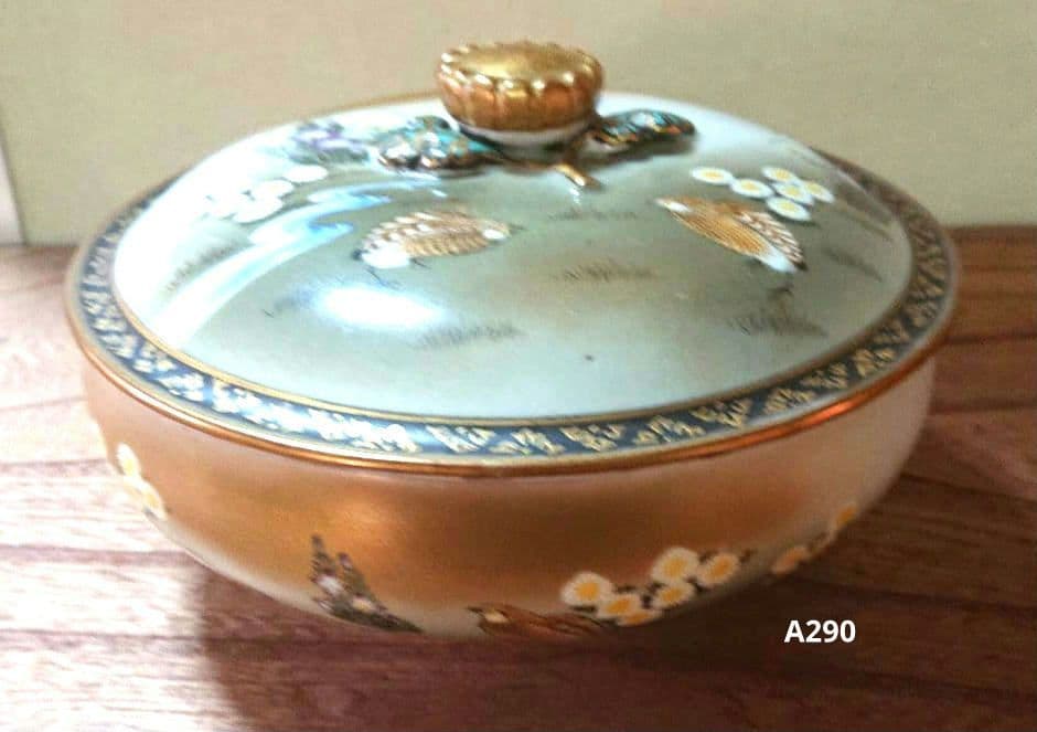 九谷焼蓋付き菓子鉢 青郊 九谷焼 陶箱 蓋付き豆鉢 5.4cm 小箱 小物入れ アクセサリーケース