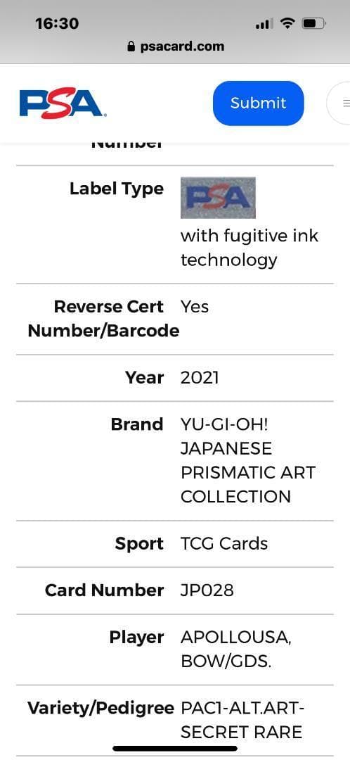 【PSA10:鑑定116枚】召命の神弓-アポロウーサ 絵違い　遊戯王