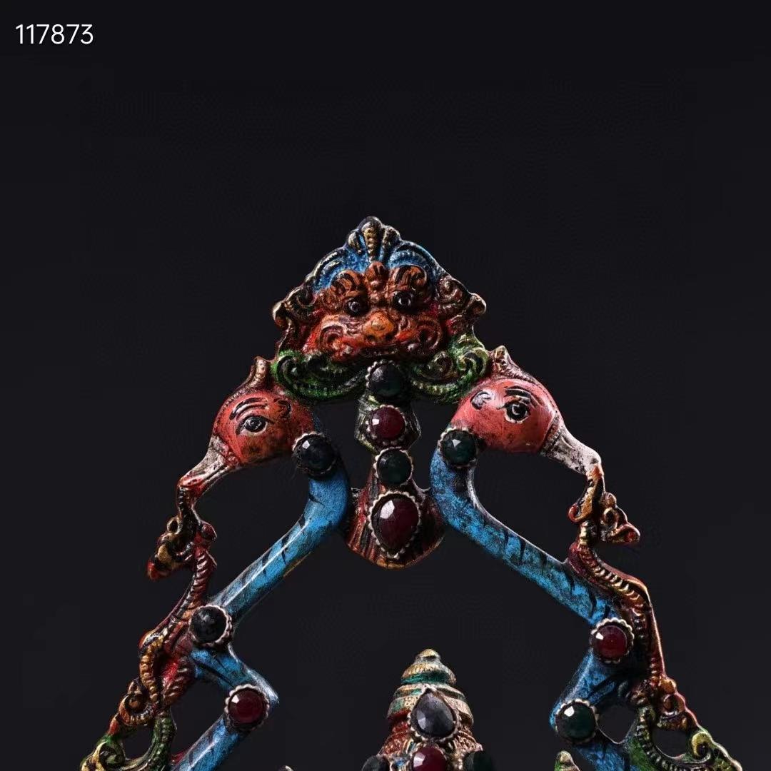 中国古美術・旧蔵象の鼻の富貴神の蓮の花油灯・純銅・蔵伝工芸・宝石