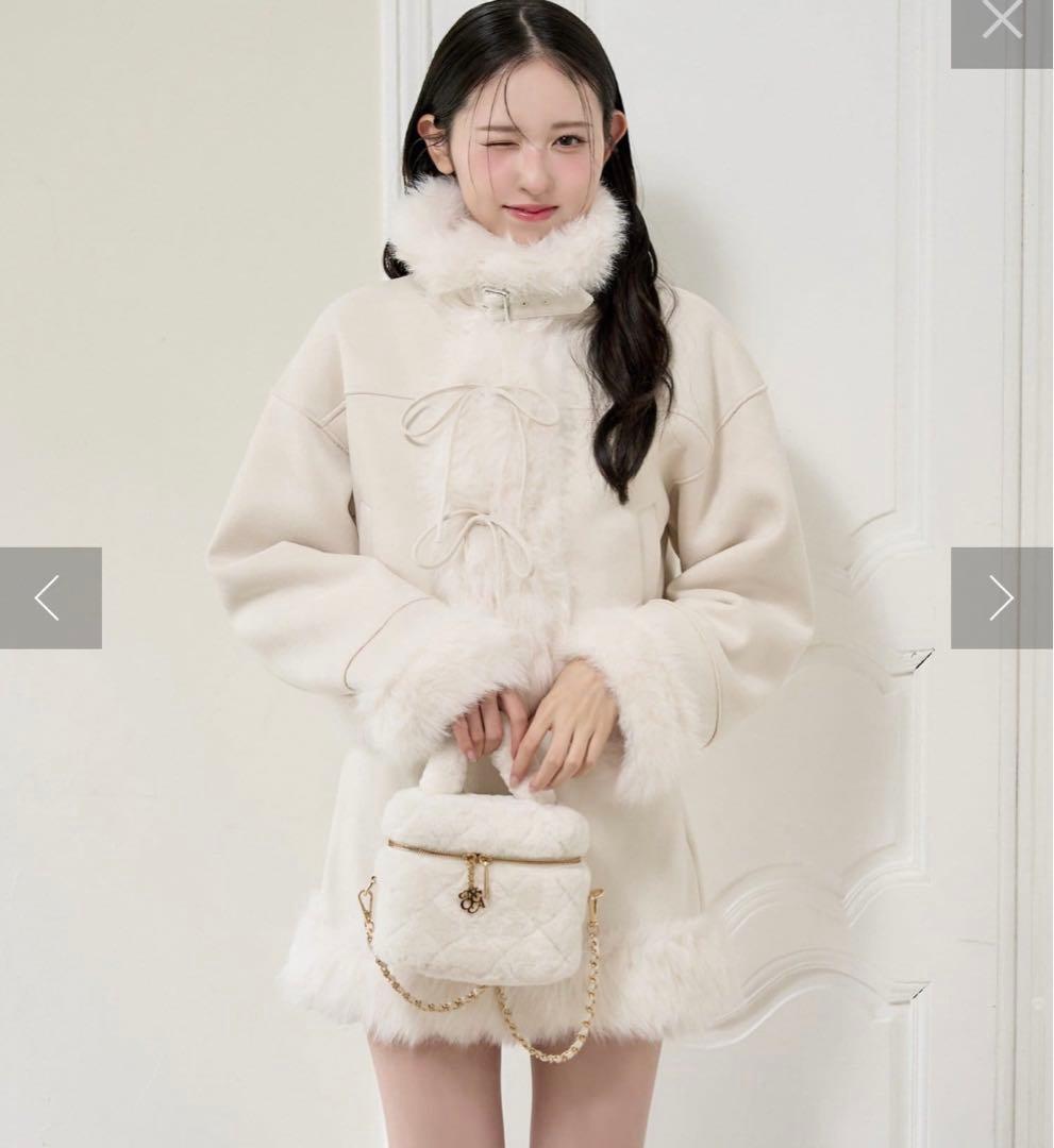 セットアップ　コート　スカート　ナイスクラップ　リボン　ファー　スナイデル サイズ展開あり】襟/袖ファーマルチリボンロングコート | one after