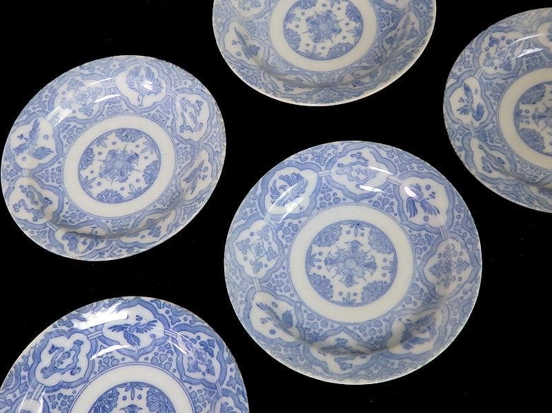 伊万里　印判　花に鳳凰　来栖紋の図　手塩皿　５枚　D567A-BNw