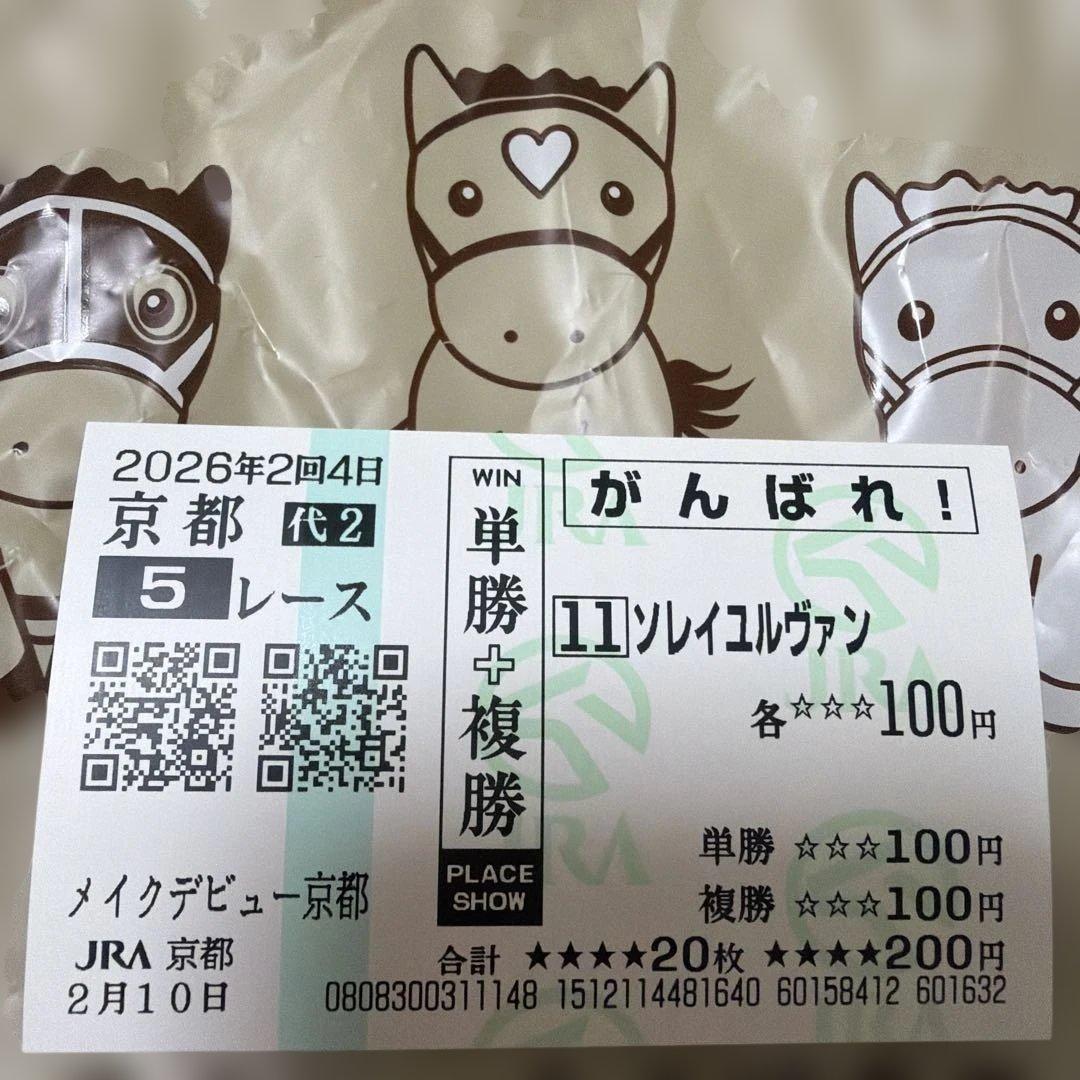 2月10日 京都 代2 メイクデビュー京都 ソレイユルヴァン 応援馬券 現地