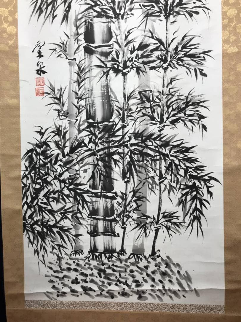 【真作】三浦霊泉/墨竹図/竹図/掛軸/名家伝来/AC-216