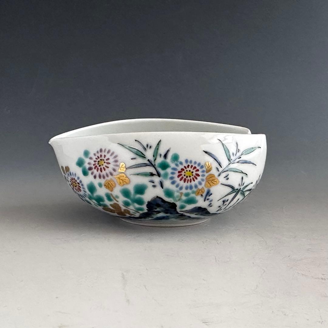 煎茶道具 着彩 菊竹文 湯冷し 平安 清鳳 共箱 京焼 色絵 茶器 茶会