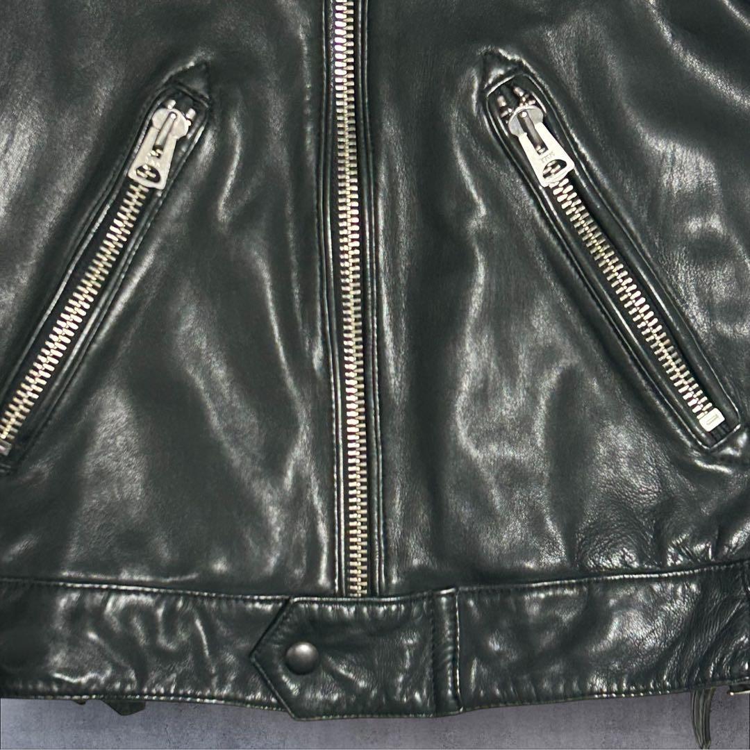 美品】ラムレザー ナノユニバース 裏地赤メッシュ ビッグジッパー