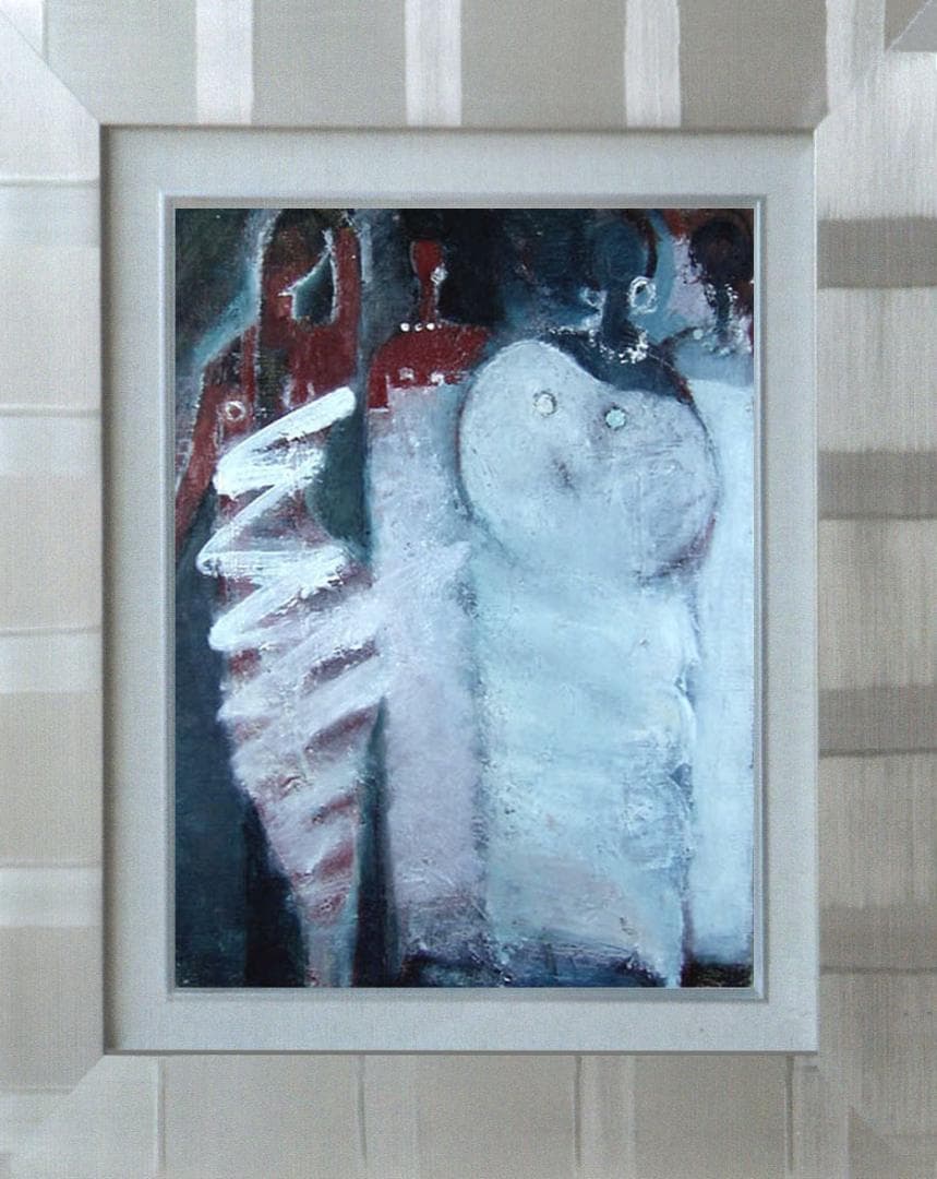 油絵 菅家令子 絵 絵画インテリア額付(青緑＋金色の枠) F4-72023 女性