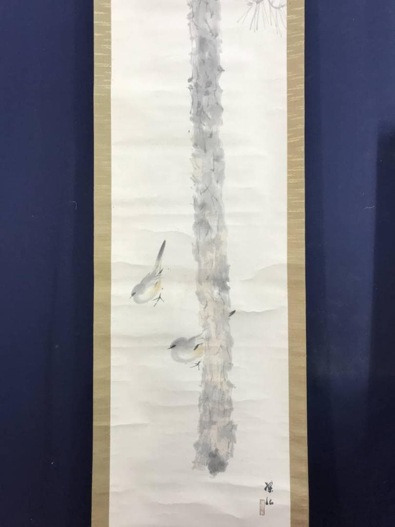 【真作】平井楳仙/老松小禽図/松に小鳥図/花鳥図/掛軸/名家伝来/AD-242