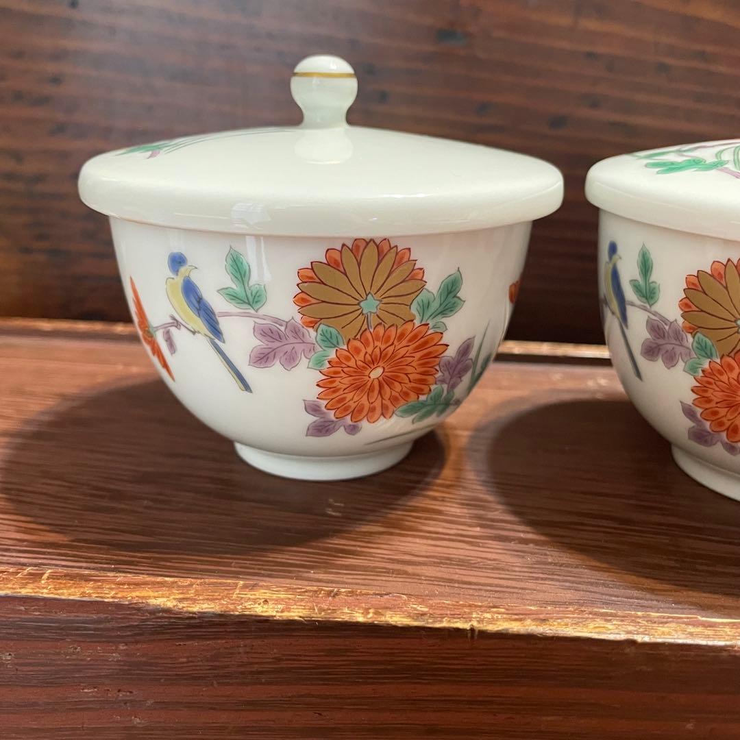 深川製磁 汲出揃 蓋付き湯呑 菊 鳥 5客 金彩 青い鳥 - メルカリ
