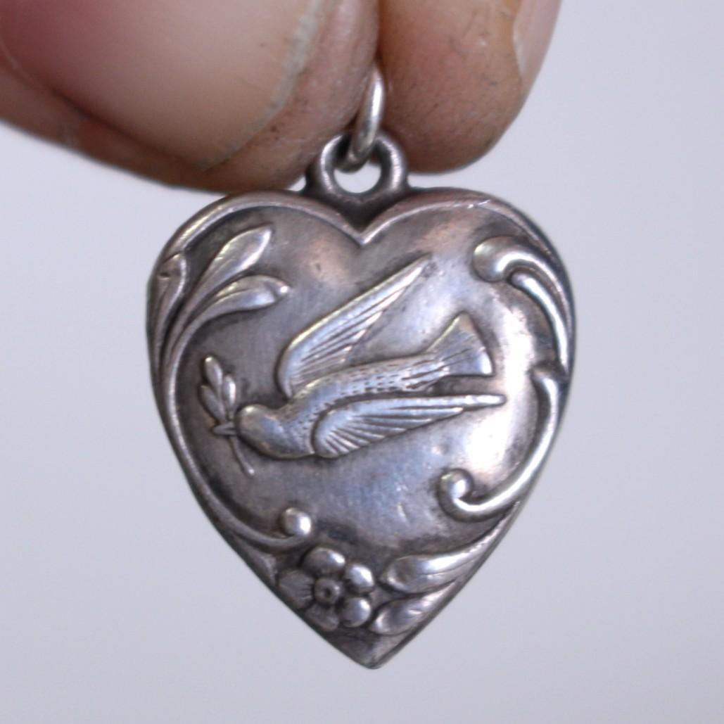 40s スウィートハートジュエリー シルバー 鳥 ハト 鳩 オリーブ 古着