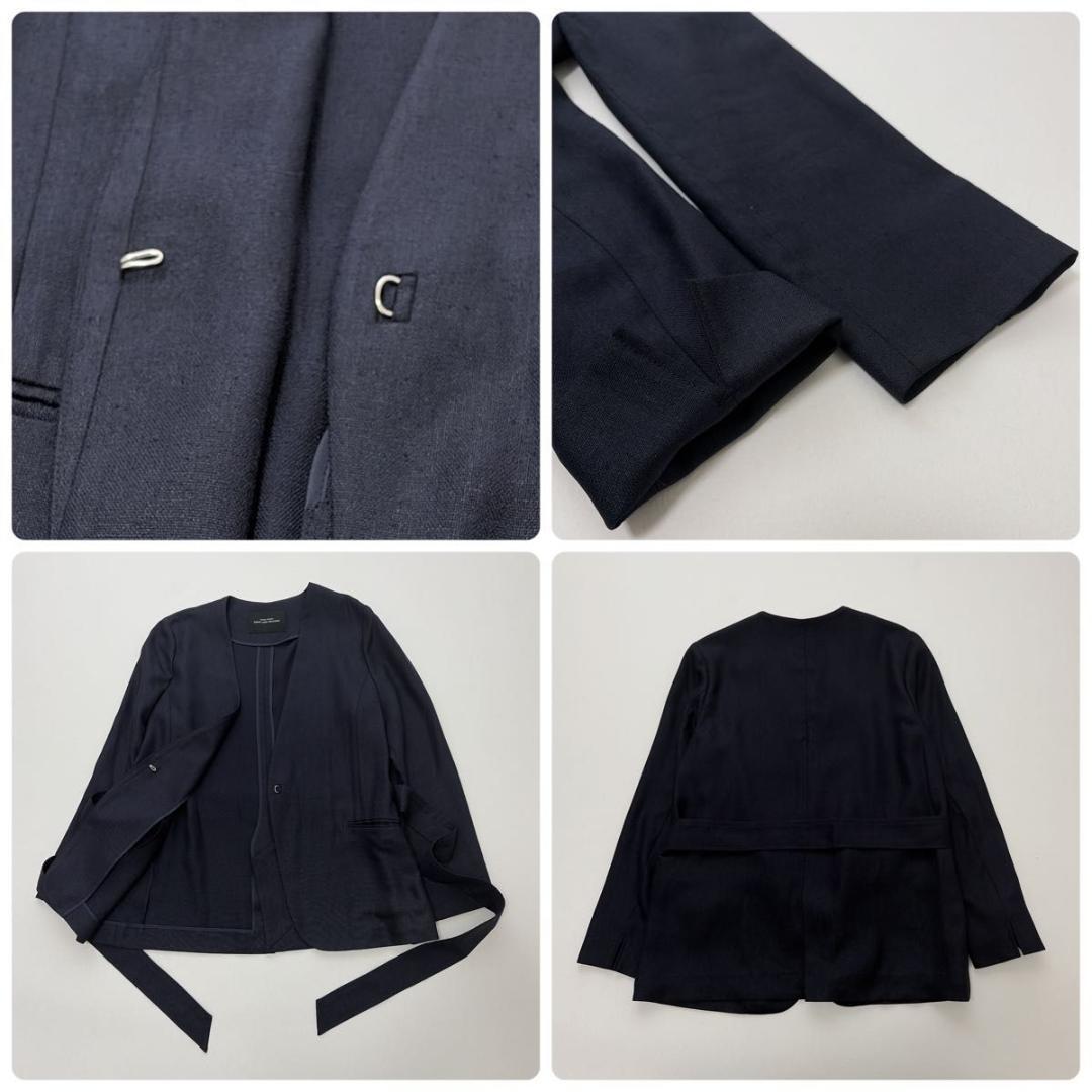 グリーンレーベル】パンツスーツ リネンライク ノーカラー パンツ 38