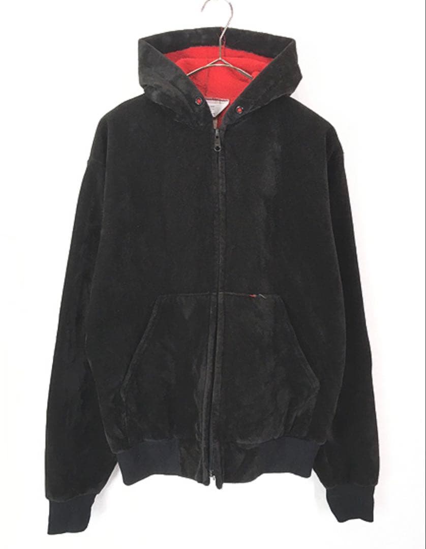 古着 80s USA製 Carhartt 裏地 ベロア ジップ パーカー L 古着 80s USA製 Carhartt 裏地 フリース 光沢 ベロア ジップ パーカー