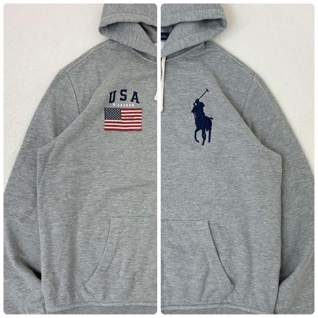 ✨美品✨ ポロラルフローレン パーカー ビックポニー 星条旗 グレー L