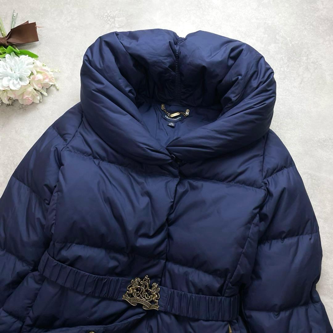 美シルエット✨ラルフローレン ダウンジャケット ベルト Aライン 紺 M
