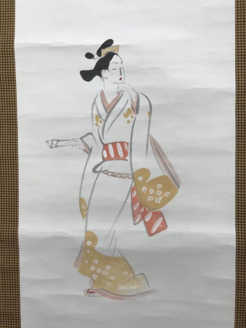 大林千萬樹/大林千万樹/美人羽つき図/美人画/掛軸/名家伝来/AC-554