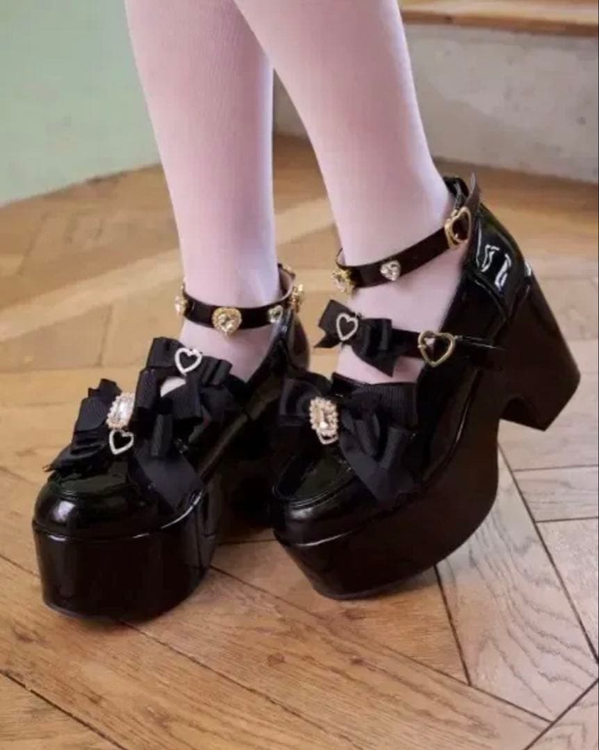 ち*と様 LIZLISA ハートビジュープラットフォームローファー　黒 ハートビジュープラットフォームローファー ｜ LIZ LISA（リズリサ