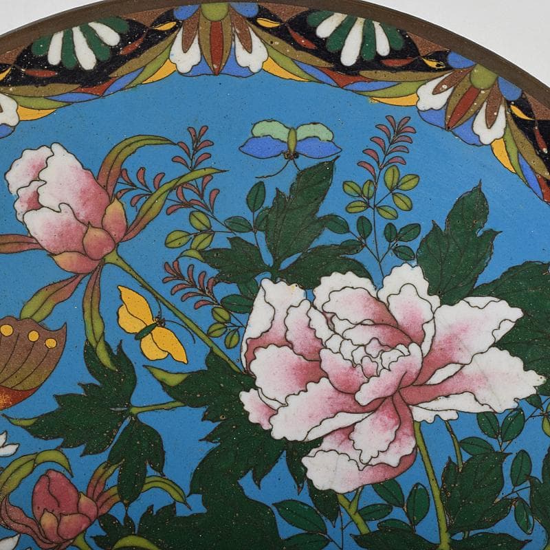 中国 古七宝琺瑯彩 七宝焼 安藤七宝店 盤 皿 2点 時代箱付 M R9532B