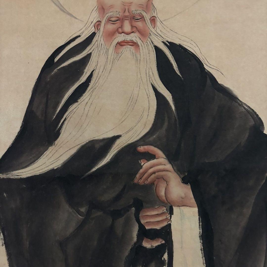 【中国字画】張大千《老子悟道》中堂 掛け軸 防偽仕様／客間・書斎・茶室向け