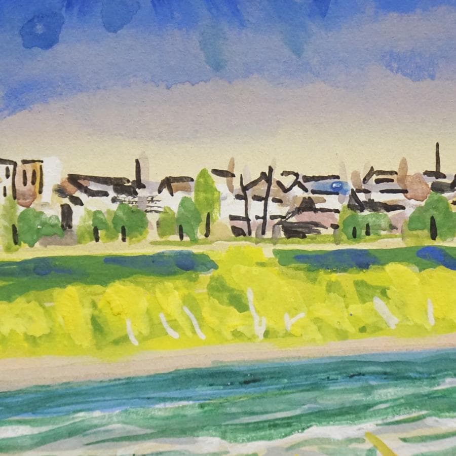 保坂武雄『千曲川早春』 風景画 水彩画 絵画 肉筆 額装 - メルカリ