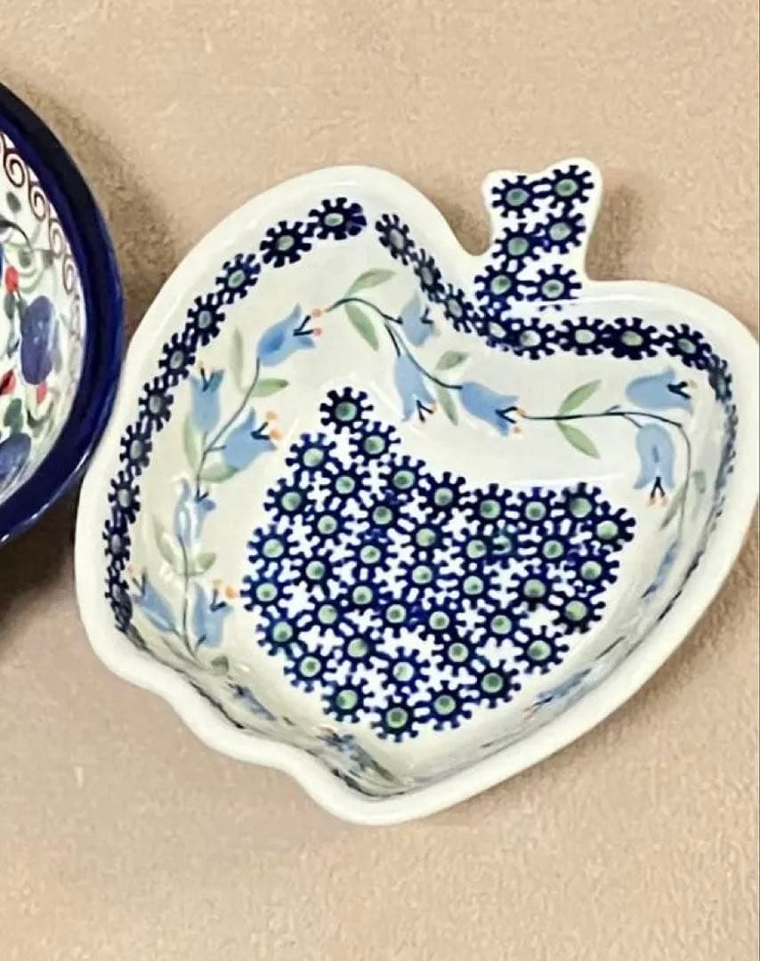 ➀ポーランド食器☆ ポーリッシュポタリー☆リンゴボウルブルー☆大小2