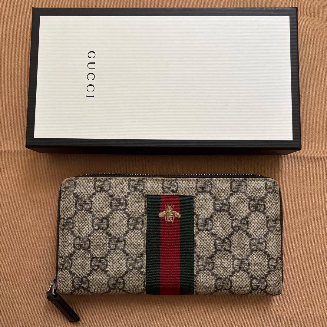 GUCCI長財布 ミツバチ刺繍 GUCCI】国内発送 ラウンドジップ 長財布 BESTIARY ハチ グッチ (GUCCI
