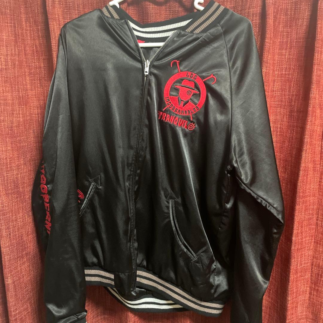 スカジャン ブラック サテン LOS INJOGERNABLES サテン 黒龍刺繍 スカジャン 黒×黒 L LL Embroidered jumper (SUKAJYAN