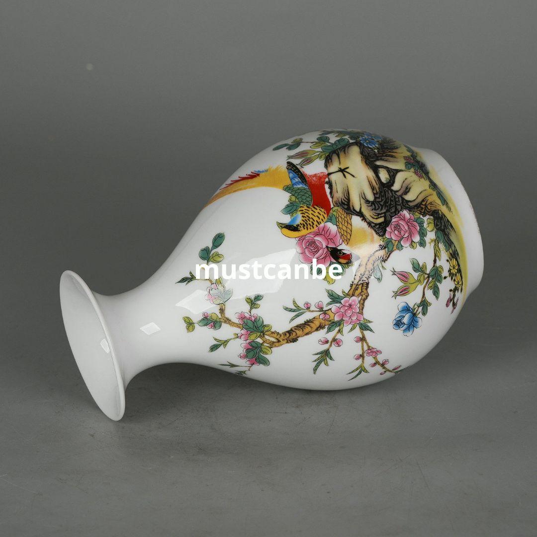 花鳥紋玉壺春瓶 花瓶 景徳鎮 陶磁器 装飾品 現代工芸品 美術品 置物