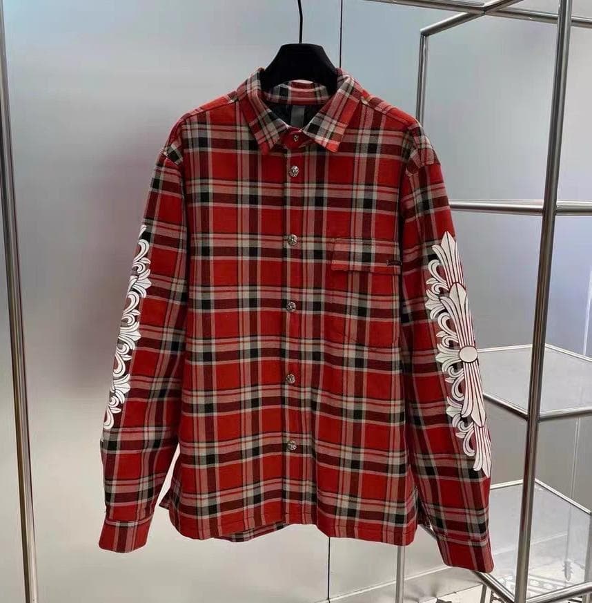 赤のチェック柄長袖シャツ SUGGESTION ネルシャツ 長袖 メンズ レディース サジェスション