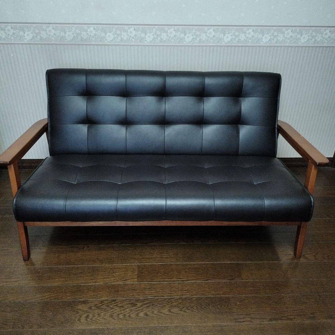 NITORI　ニトリ　三人掛け　長　ソファ 黒 ニトリ（NITORI） ソファー ソファ 傷・汚れに強い合成皮革 3人掛け