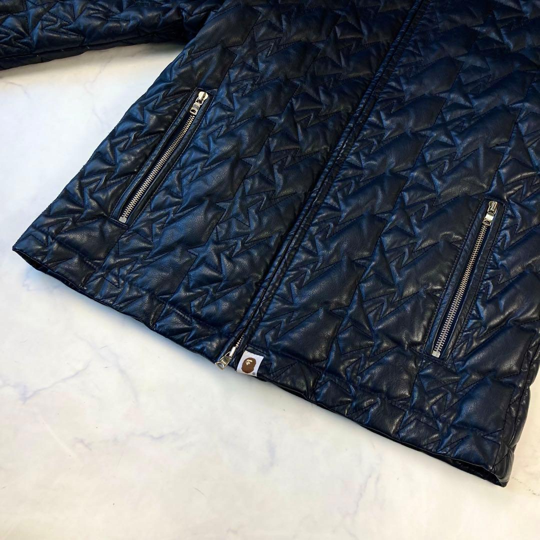 極希少 アベイサングエイプ レザー キルティング ダウン ジャケット