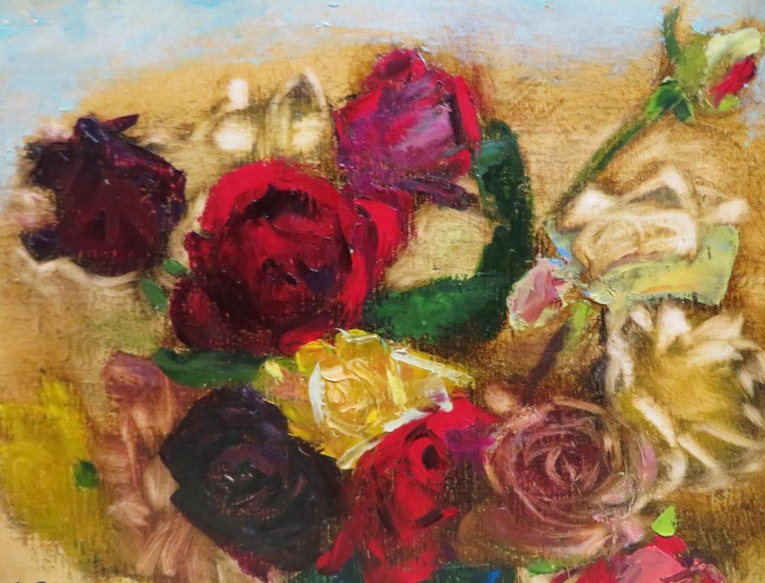 篤姫　榎倉 省吾　「薔薇」 油彩F4号　二科会会員　文展無鑑査　真作保証