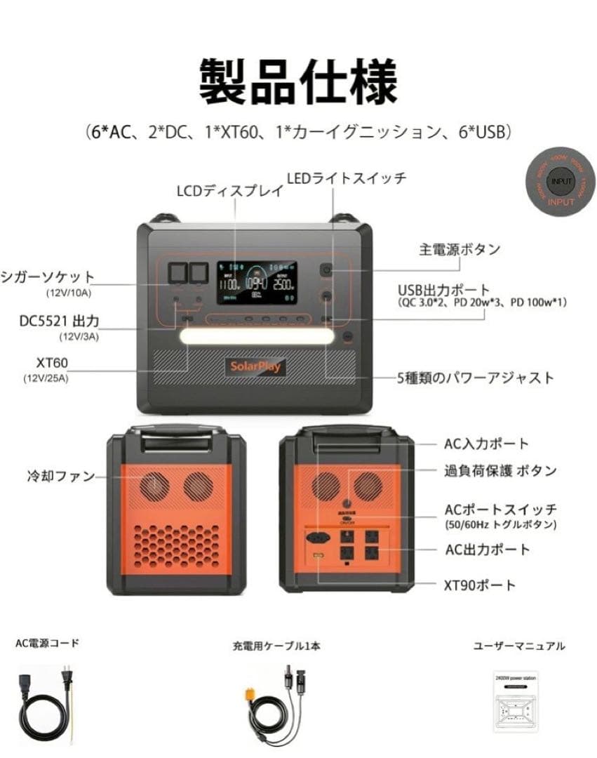 ひ*る様 SolarPlay ポータブル電源 2300Wh 14ポート - メルカリ
