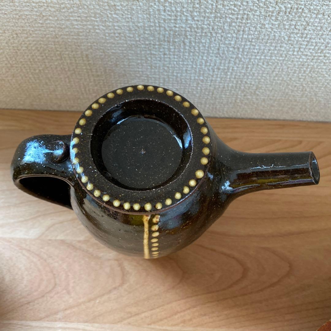 民藝岩井窯山本教行さんフリーカップポット黄秞いっちん文飴色