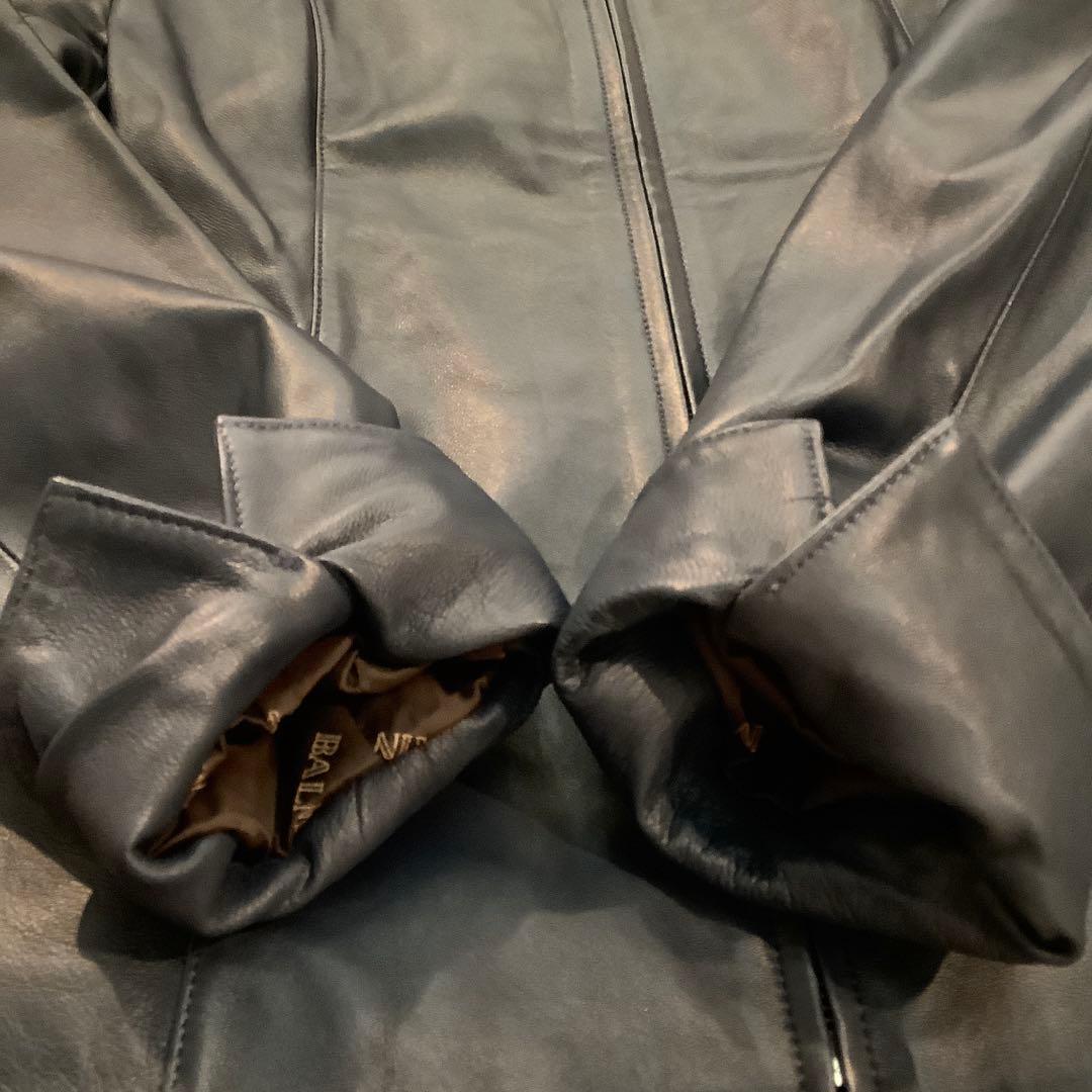 BALMAN バルマン ラムレザージップアップジャケット ネイビー サイズ13