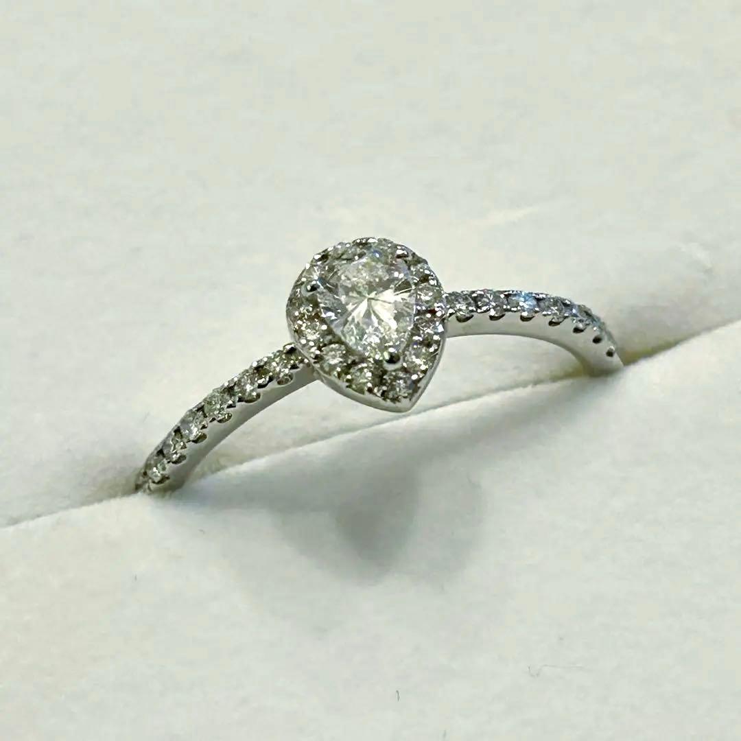 【証明書付】Pt ダイヤモンドリング 0.51ct ペアシェイプ 中指向け 美品