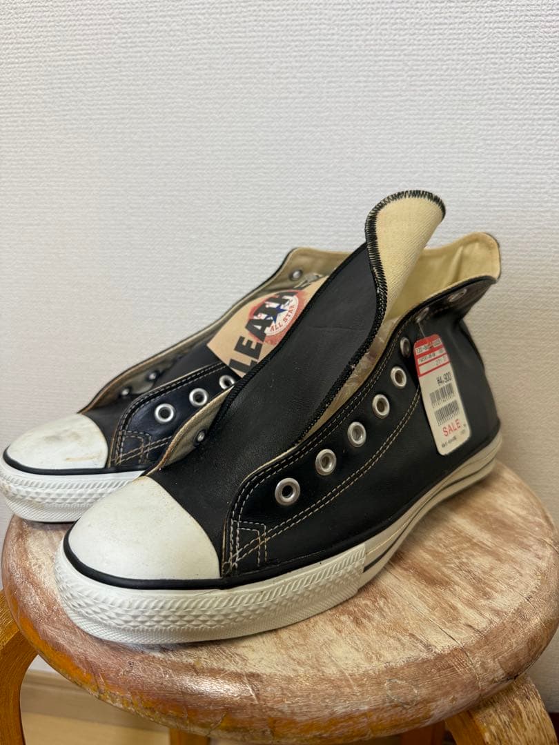 [タグ付き]90s コンバース　ブラック　レザー CONVERSE USA製 LEATHER ALL STAR J HI / レザー オールスター J HI (ブラック